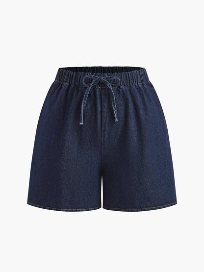 Denim Bağlama Ön Şort Seti