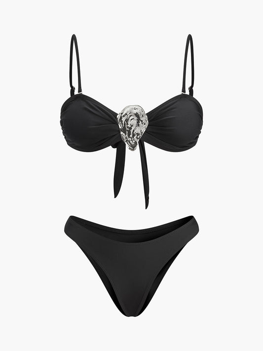 Metal Detaylı Ön Bağlamalı Bikini Seti