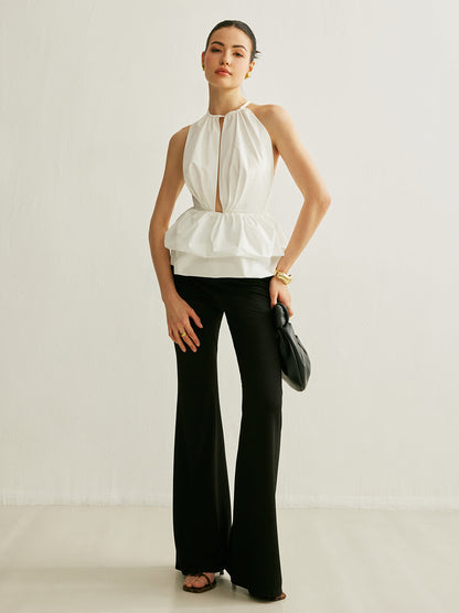 Peplum Anahtarlı Yaka Üst
