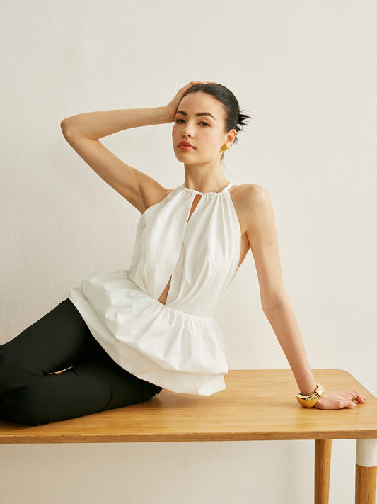 Peplum Anahtarlı Yaka Üst