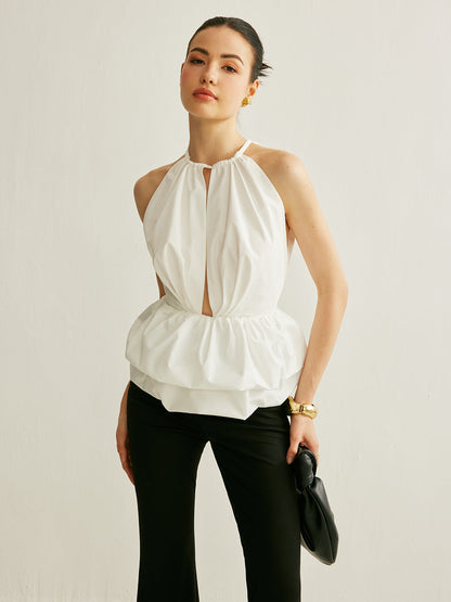 Peplum Anahtarlı Yaka Üst