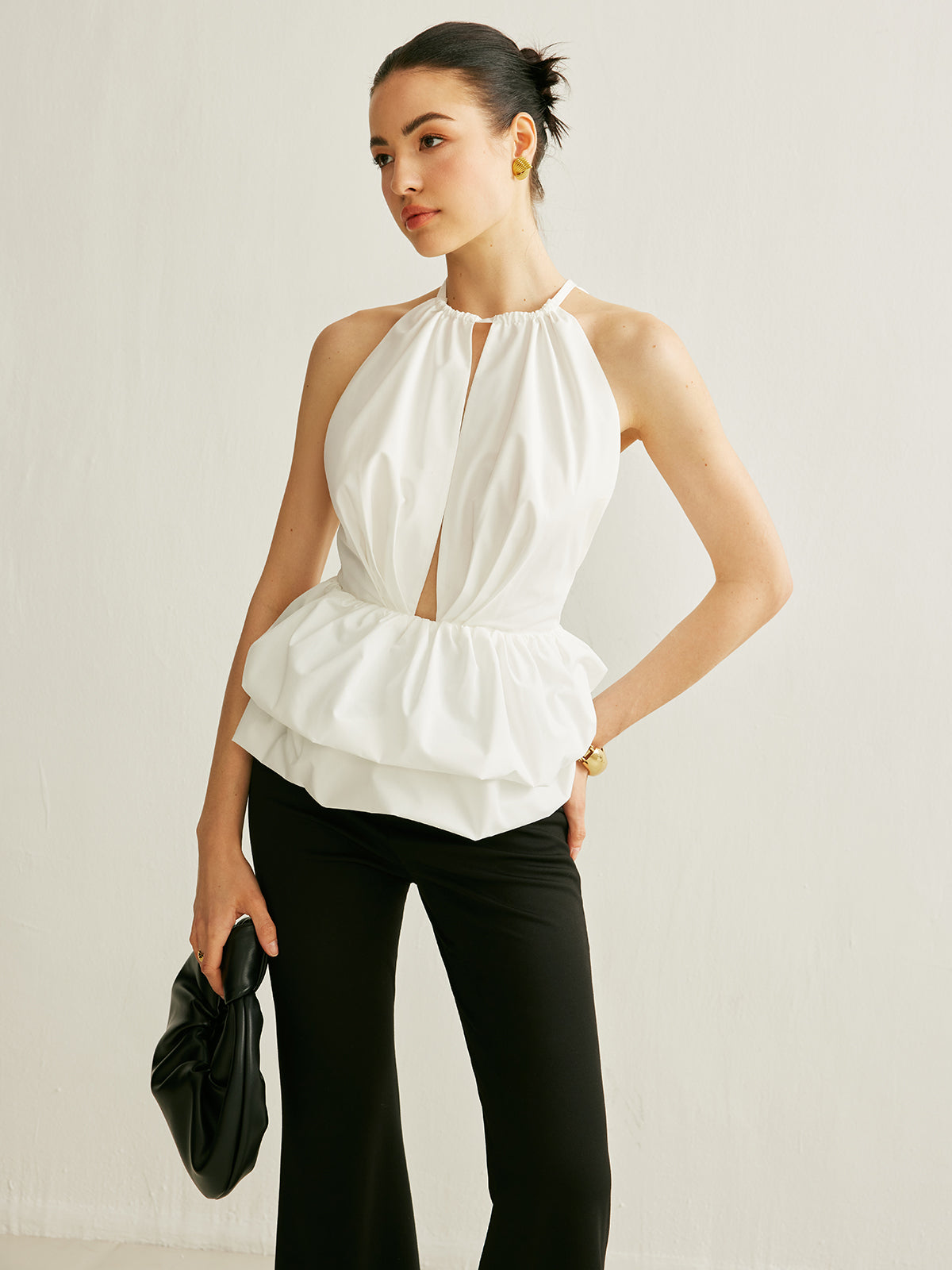 Peplum Anahtarlı Yaka Üst
