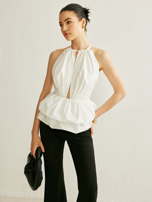 Peplum Anahtarlı Yaka Üst