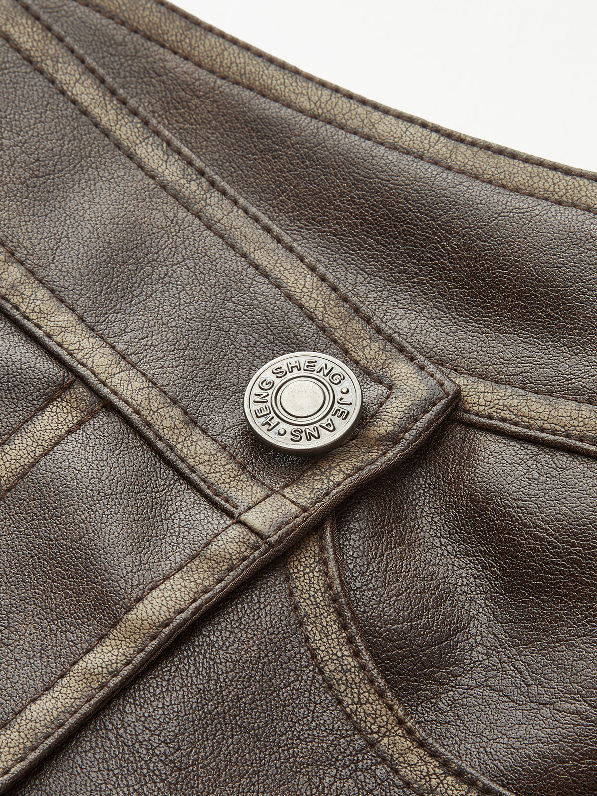 Düğme Cep Fosforlu Deri Etek