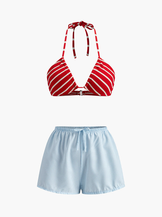Eşleşen Şortlu Çizgili Bikini