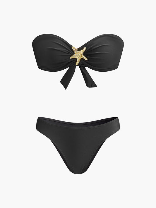 Yıldız Balığı Detaylı Bandeau Bikini ve File Etek