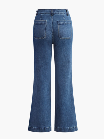 Yüksek Bel Cep Detaylı Geniş Paça Jean Pantolon