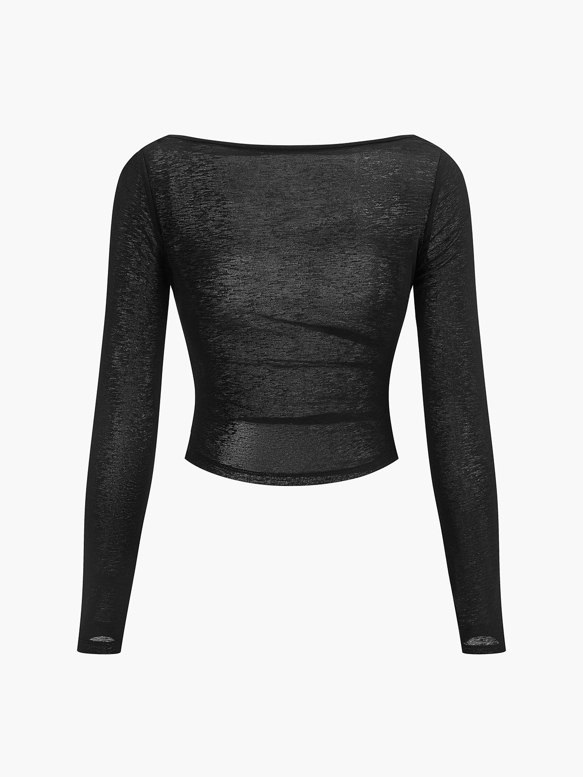 Düz Boyun Şeffaf Panel Jersey Üst