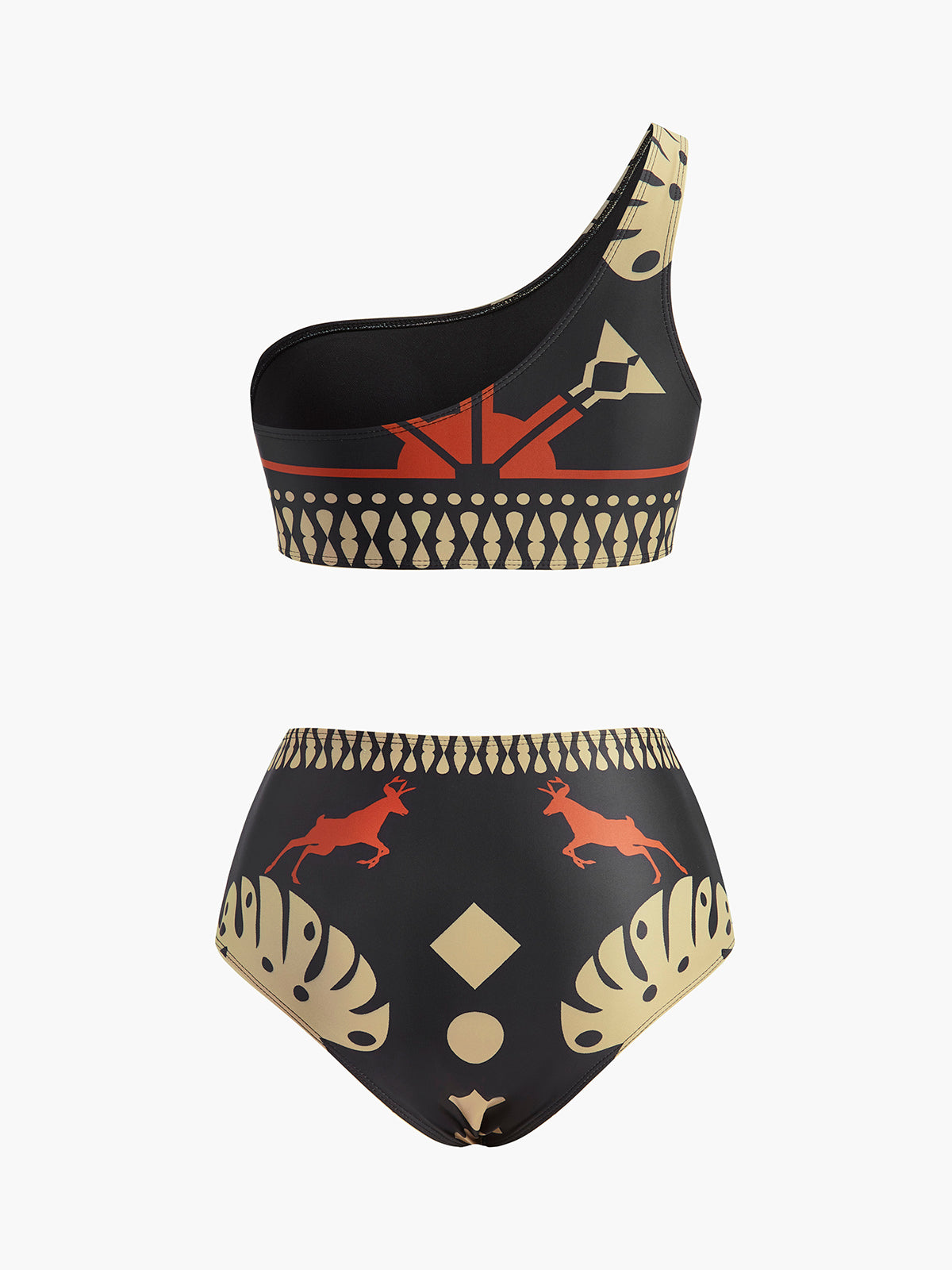 Kabile Baskılı Tek Omuzlu Bikini Seti
