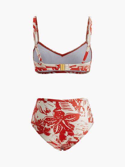 Tropikal Baskılı Metal Tokalı Bikini Seti