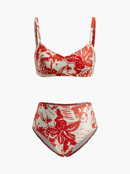 Tropikal Baskılı Metal Tokalı Bikini Seti