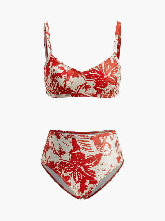 Tropikal Baskılı Metal Tokalı Bikini Seti