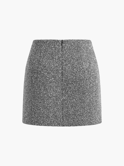 Dokulu Tweed Fermuarlı Etek