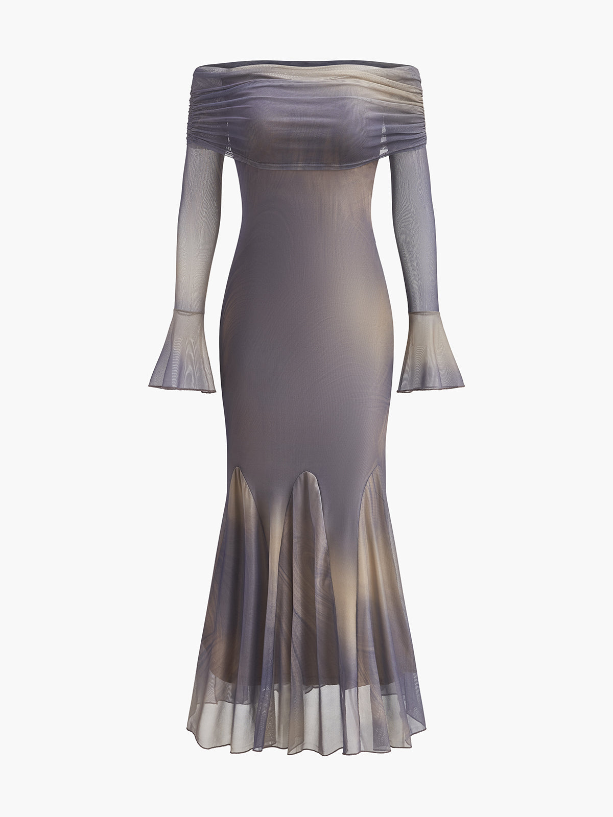 Yarım Şeffaf Tek Omuzlu Çan Kol Elbise