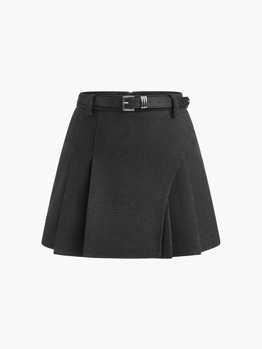 Chic Pleated Belted Mini Skirt