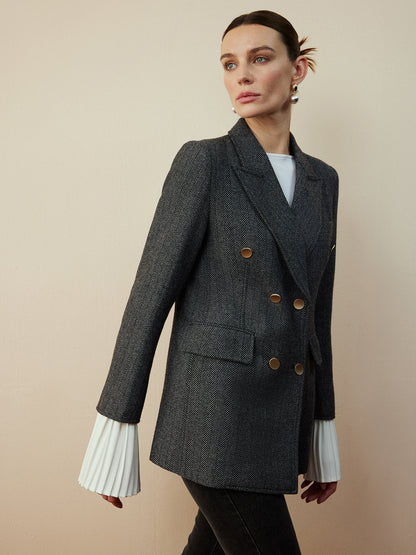 Yün Karışımı Şevron Ekose Uyumlu Blazer