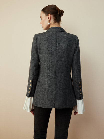 Yün Karışımı Şevron Ekose Uyumlu Blazer