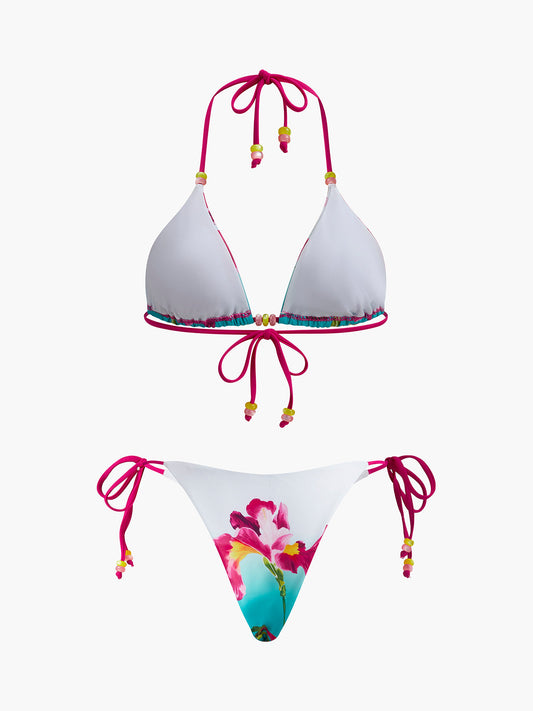 Çiçek Baskılı Boncuklu Bikini Takımı