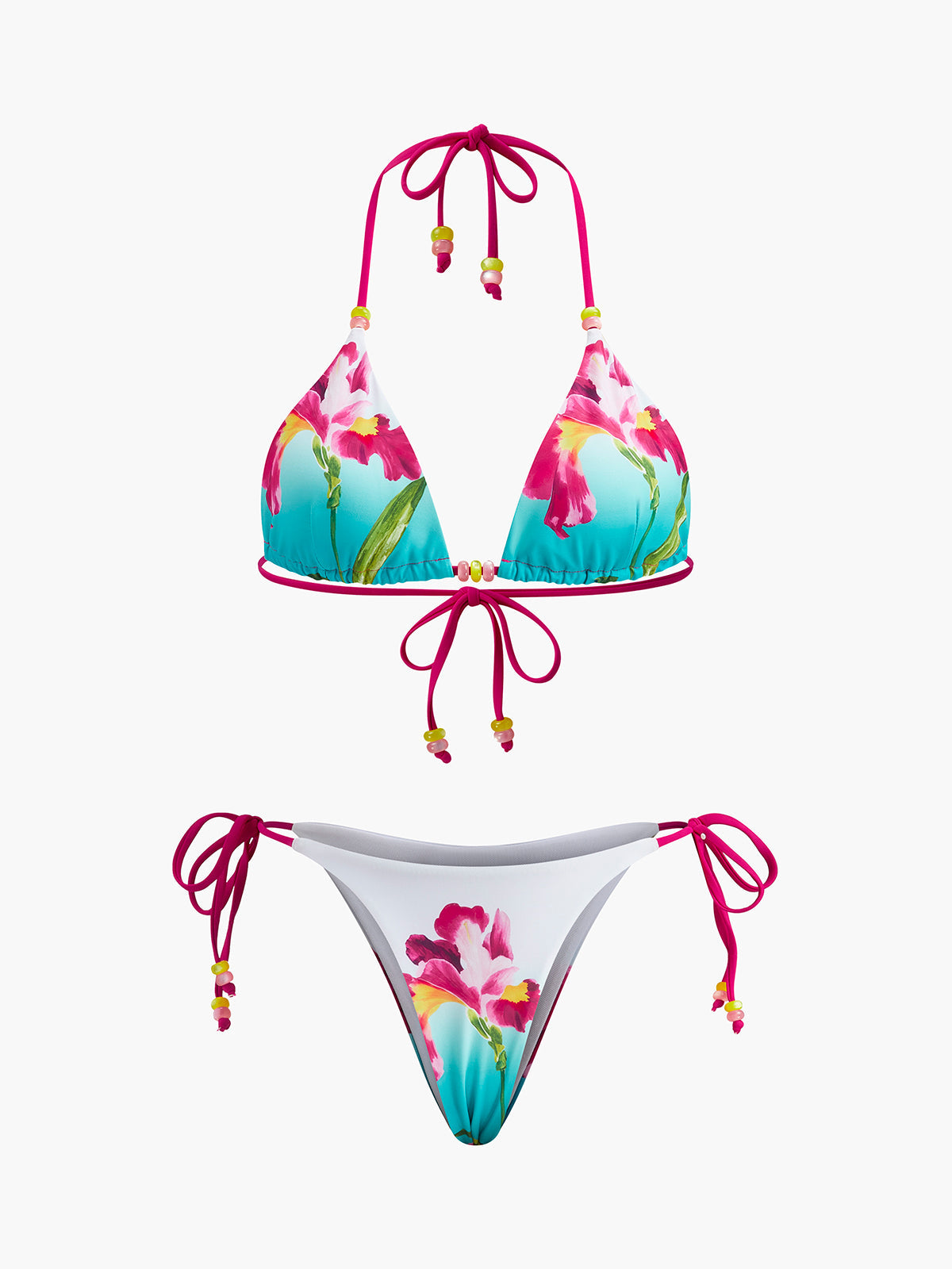 Çiçek Baskılı Boncuklu Bikini Takımı