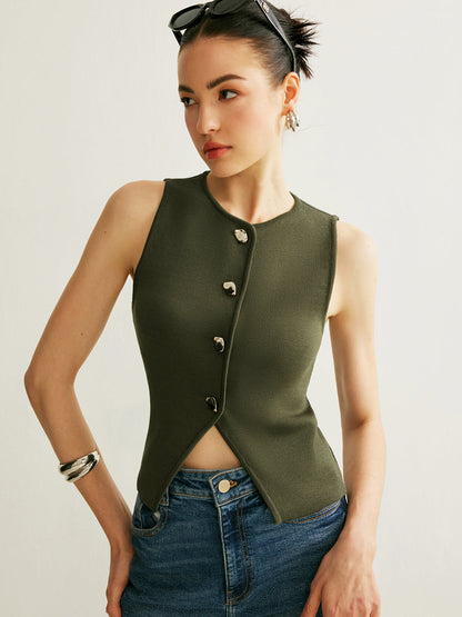 Düğme Detaylı Triko Yelek