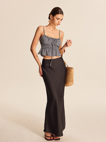 Smocked Peplum Gingham Cami Üst
