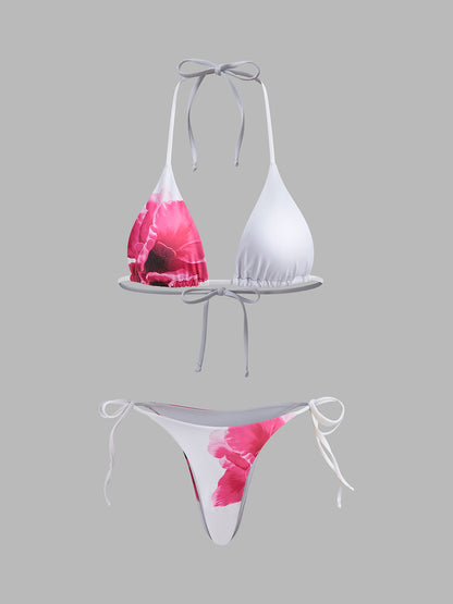 Yarı Şeffaf Etekli Çiçek Desenli Bikini Seti