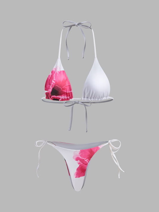 Yarı Şeffaf Etekli Çiçek Desenli Bikini Seti