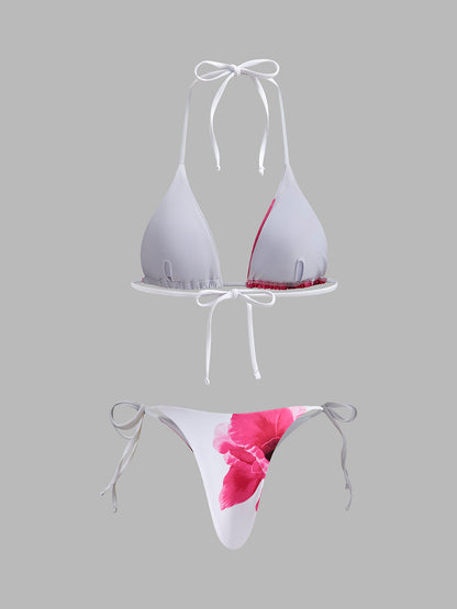 Yarı Şeffaf Etekli Çiçek Desenli Bikini Seti