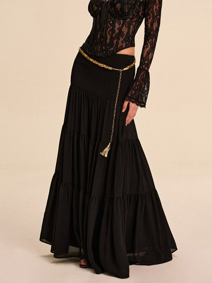 Kemer Olmadan Yarı Şeffaf Şifon Etek