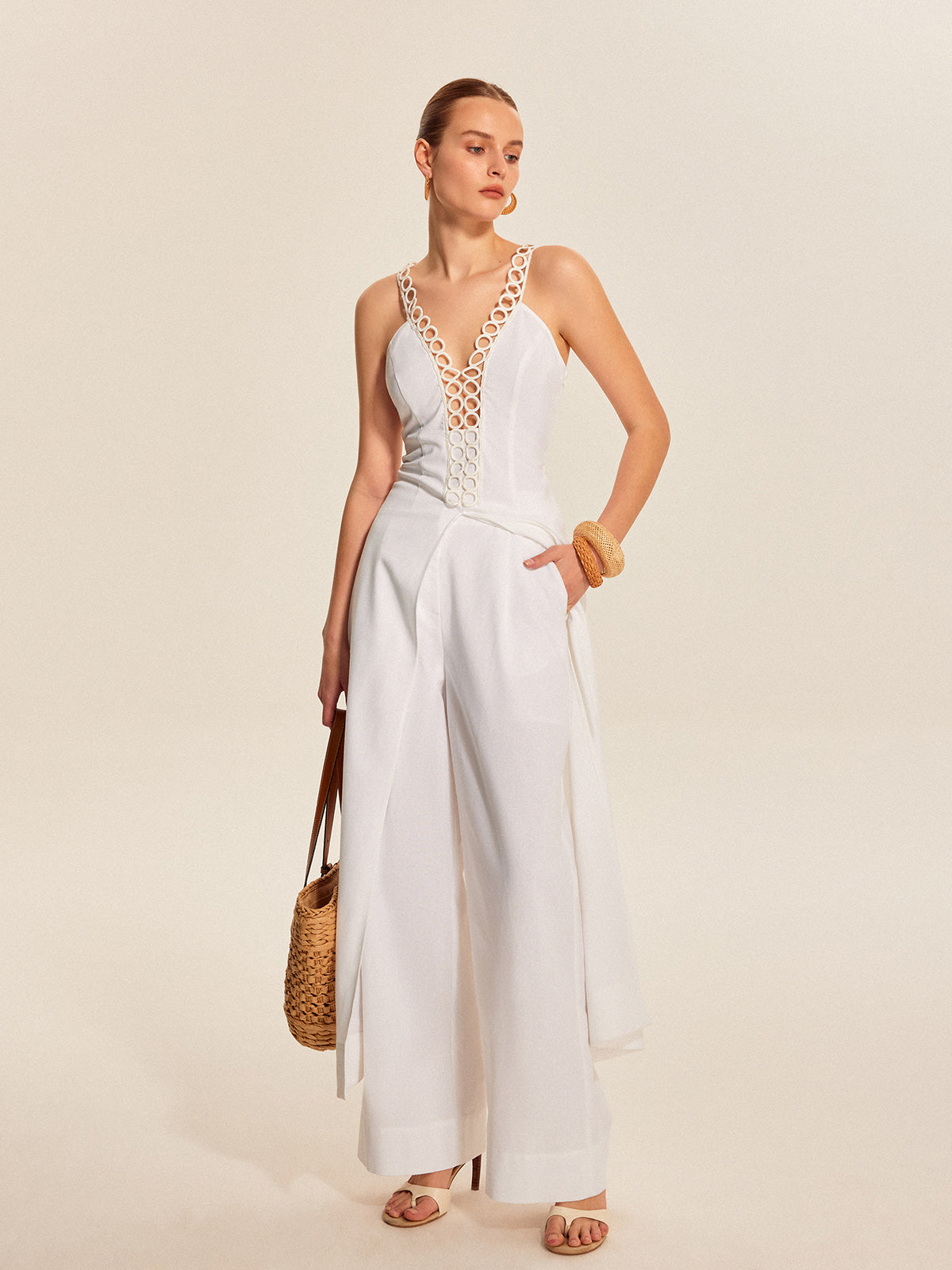 Cepli Orta Bel Geniş Paça Pantolon