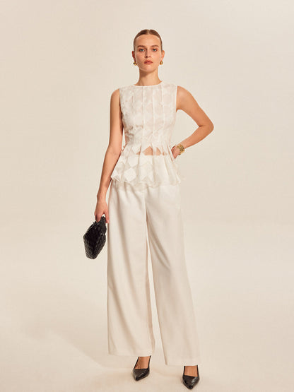 Yarı Şeffaf Geometrik Peplum Bluz