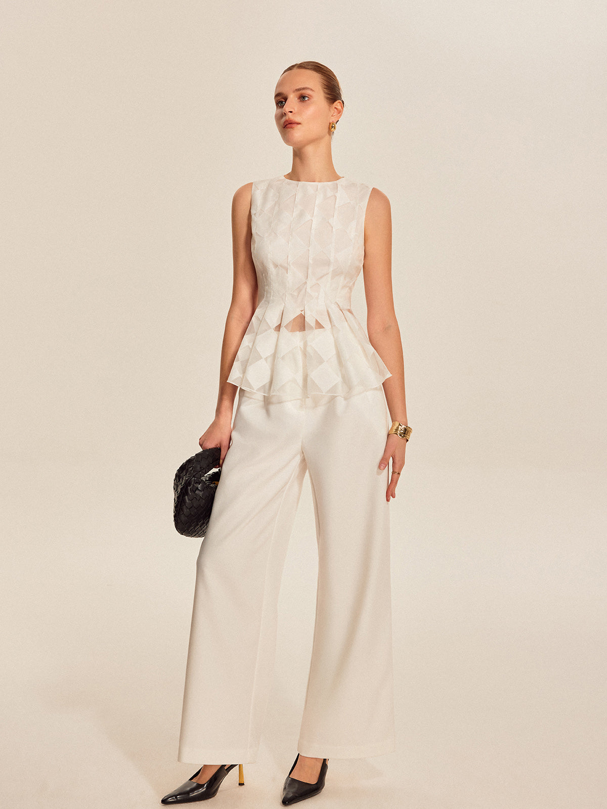 Yarı Şeffaf Geometrik Peplum Bluz