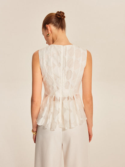 Yarı Şeffaf Geometrik Peplum Bluz