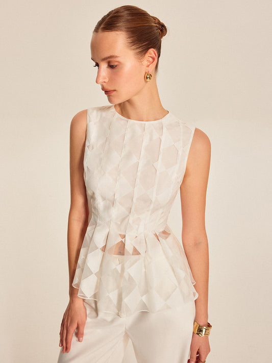 Yarı Şeffaf Geometrik Peplum Bluz
