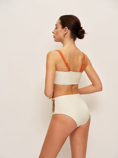 Süslemeli Renk Bloklu Retro Bikini Seti