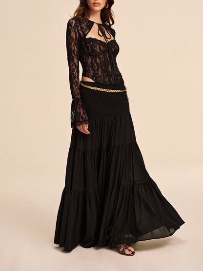 Kemer Olmadan Yarı Şeffaf Şifon Etek