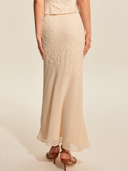 Yarı Şeffaf Çiçekli Nakışlı Panel Etek