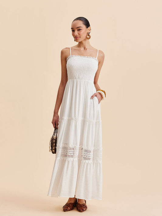 Smocked Askılı Elbise