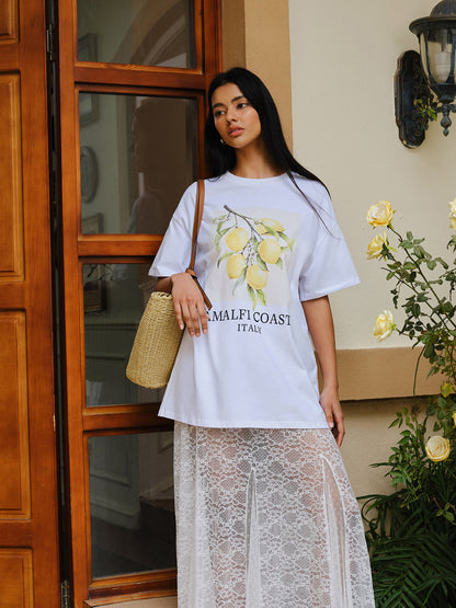Pamuk Baskı Oversized Tişört