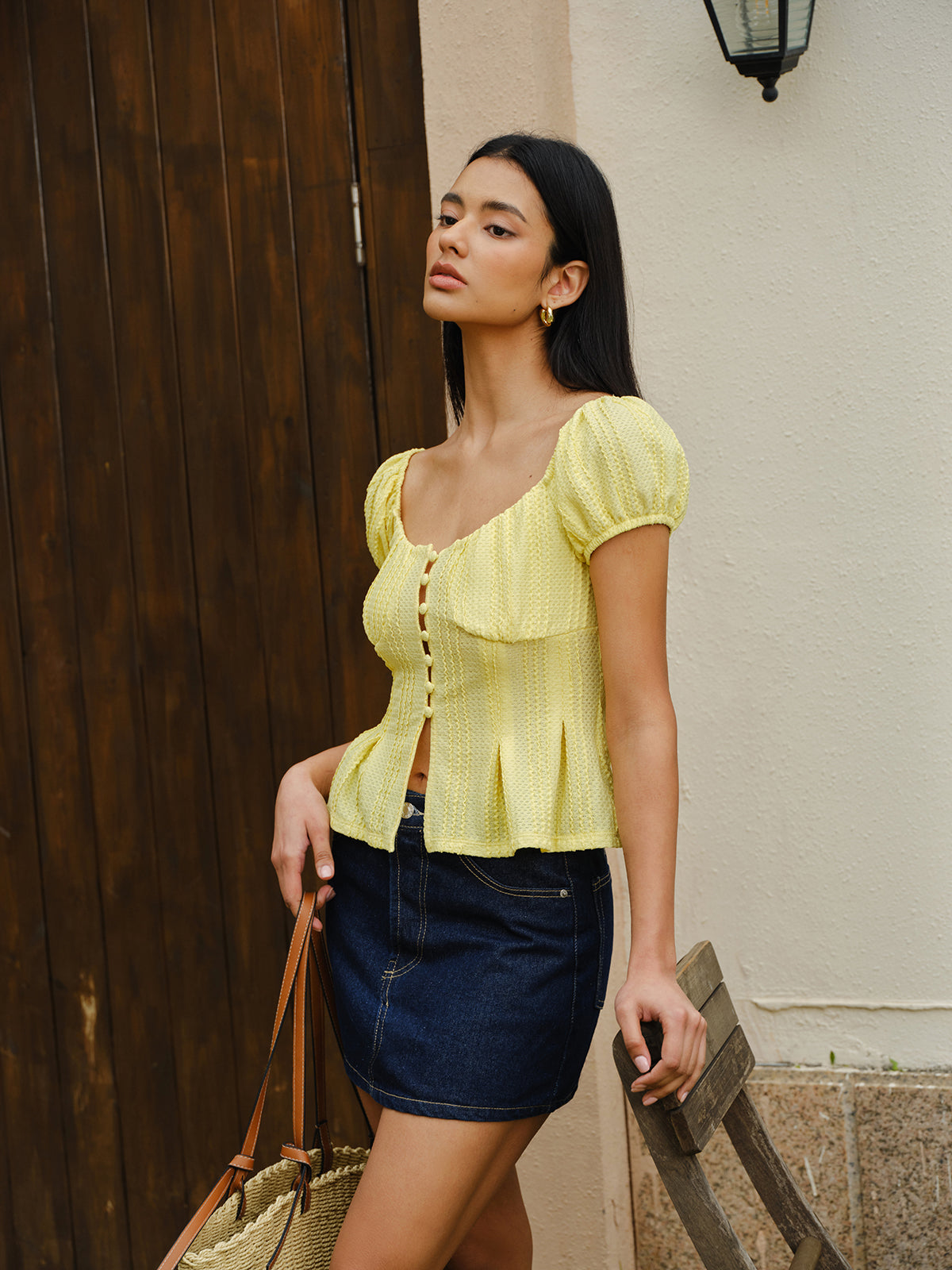 Püskül Kollu Düğmeli Peplum Bluz