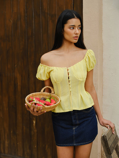 Püskül Kollu Düğmeli Peplum Bluz