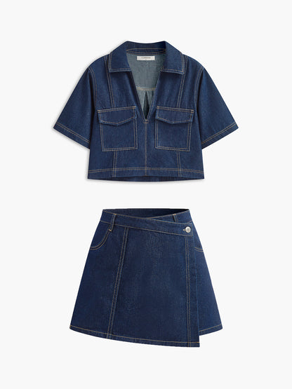 Denim Pocket Detailed Short Set