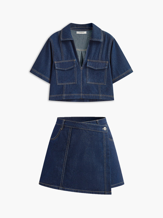 Denim Pocket Detailed Short Set
