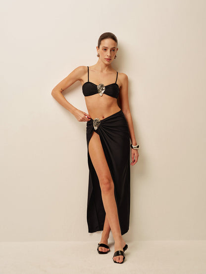 Metal Detaylı Bükümlü Sarong Etek