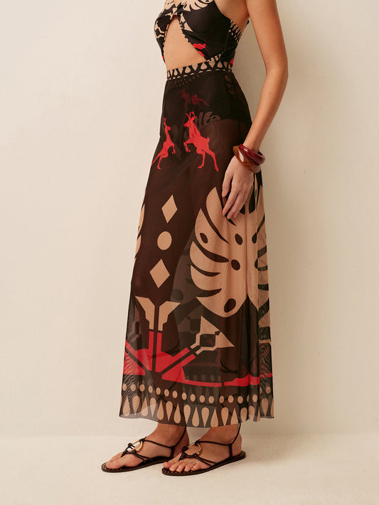 Şeffaf Baskılı Sarong Etek