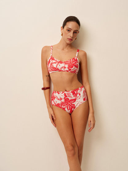 Tropikal Baskılı Metal Tokalı Bikini Seti