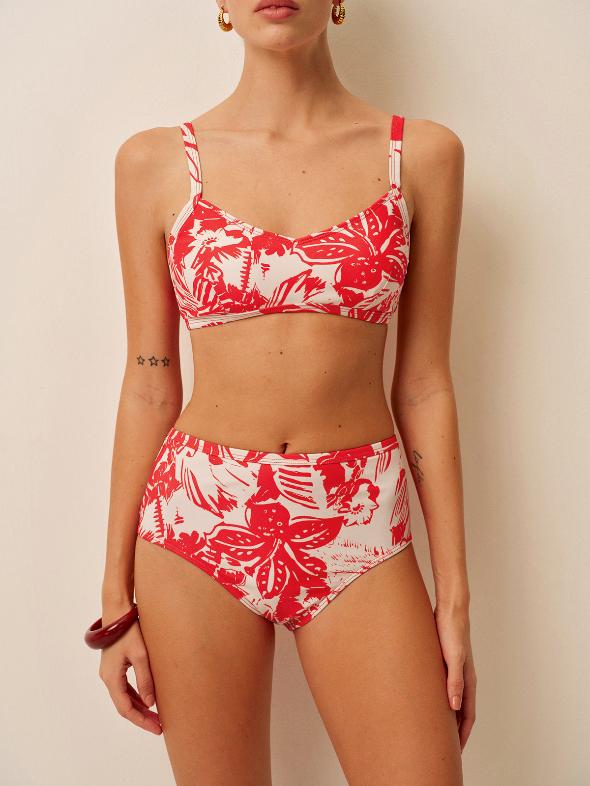 Tropikal Baskılı Metal Tokalı Bikini Seti