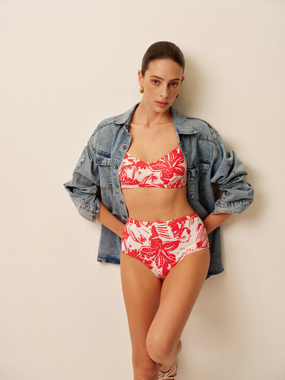 Tropikal Baskılı Metal Tokalı Bikini Seti
