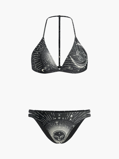 Astroloji Baskılı Boyun Bağlamalı Bikini Seti