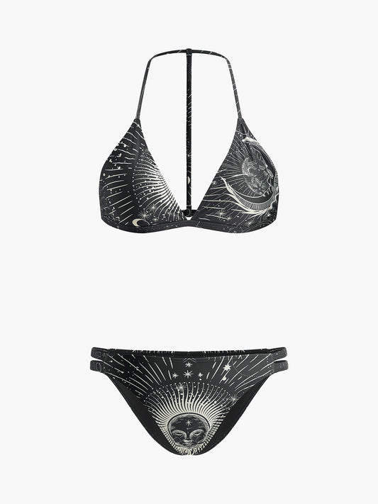 Astroloji Baskılı Boyun Bağlamalı Bikini Seti